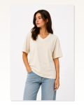 V Yaka Basic Tişört Kısa Kol Yazlık Regular Fit T-Shirt – Bej Marketplace