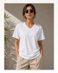 V Yaka Basic Tişört Kısa Kol Yazlık Regular Fit T-Shirt – Beyaz Marketplace