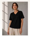 V Yaka Basic Tişört Kısa Kol Yazlık Regular Fit T-Shirt – Siyah Marketplace