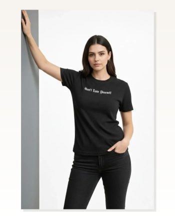 Kadın Baskılı Siyah Wafıl Kumaş Regular Kalıp Bisiklet Yaka Günlük Basic Tişört