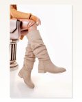 Kadın Süet Modern Stil Winda Bej Körüklü Çizme
