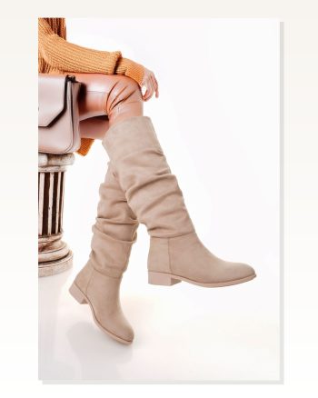 Kadın Süet Modern Stil Winda Bej Körüklü Çizme