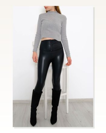 Kadın Modern Stil Yarım Balıkçı Crop Triko Gri