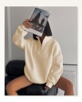 Yarım Fermuarlı Üç İplik Sweatshirt – Bej Marketplace