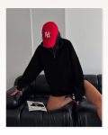 Kadın Günlük Stil Siyah Yarım Fermuarlı Üç İplik Sweatshirt