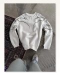 Yıldırım Baskılı Bisiklet Yaka Sweatshirt Beyaz