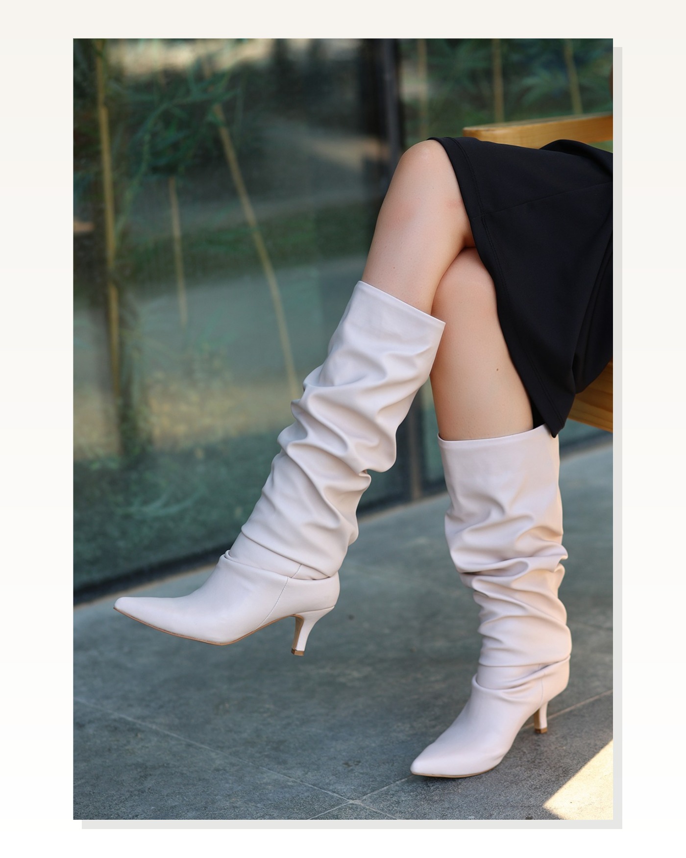 Cilt Kadın Modern Stil Zelya Bej Topuklu Çizme Marketplace blank