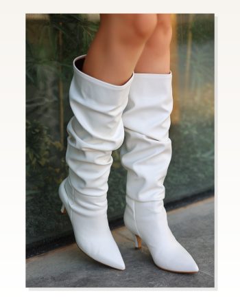 Kadın Cilt Modern Stil Zelya Beyaz Topuklu Çizme