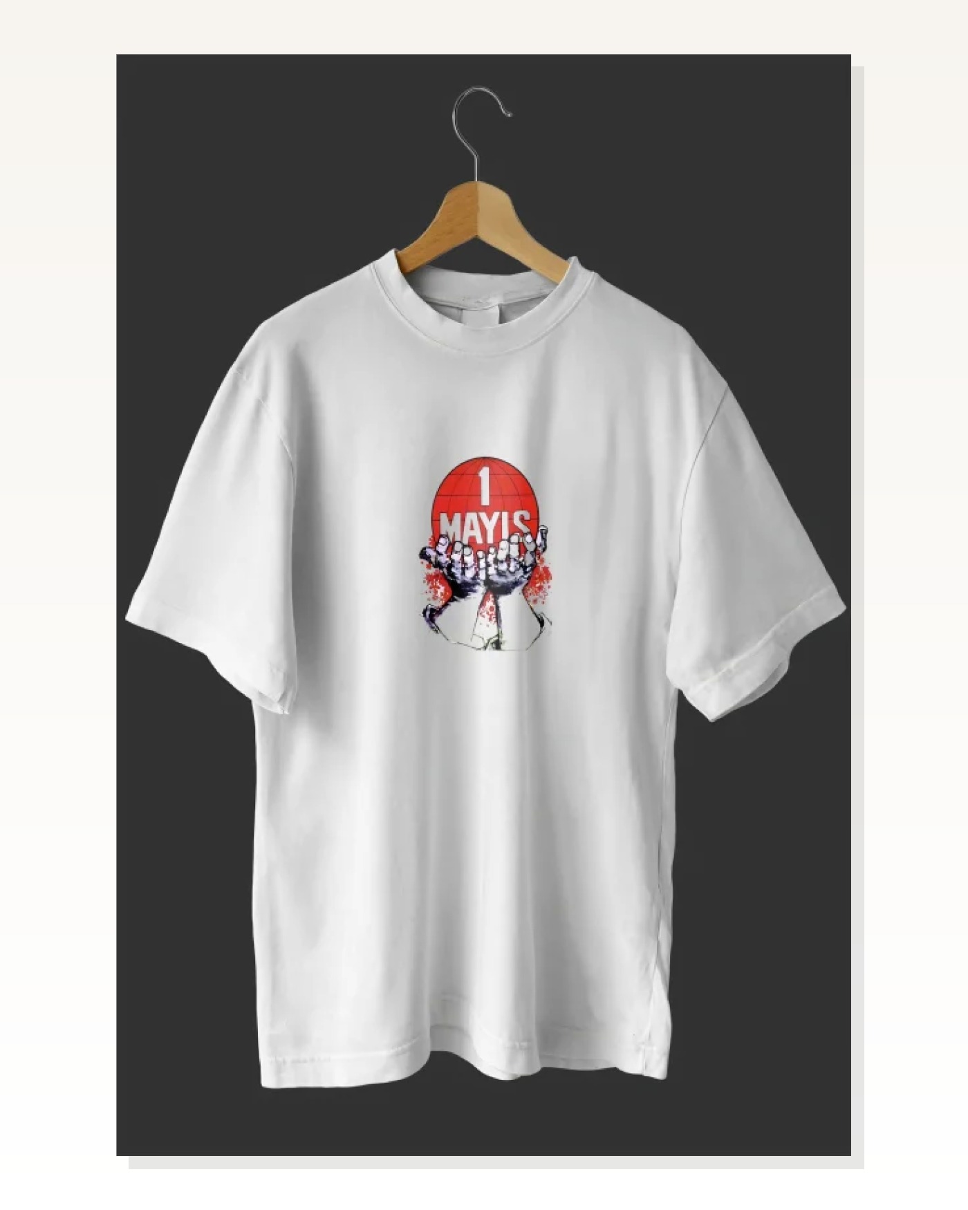 1 Mayıs Emek Ve Dayanışma Günü Baskılı Oversize Bisiklet Yaka T-shirt - Beyaz Marketplace