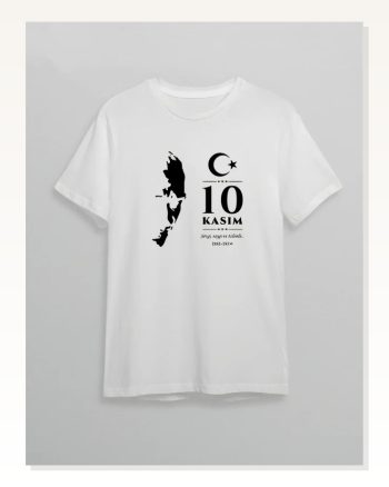 10 Kasım Atatürk Anma Günü Silüet Baskılı Oversize Bisiklet Yaka T-shirt Beyaz