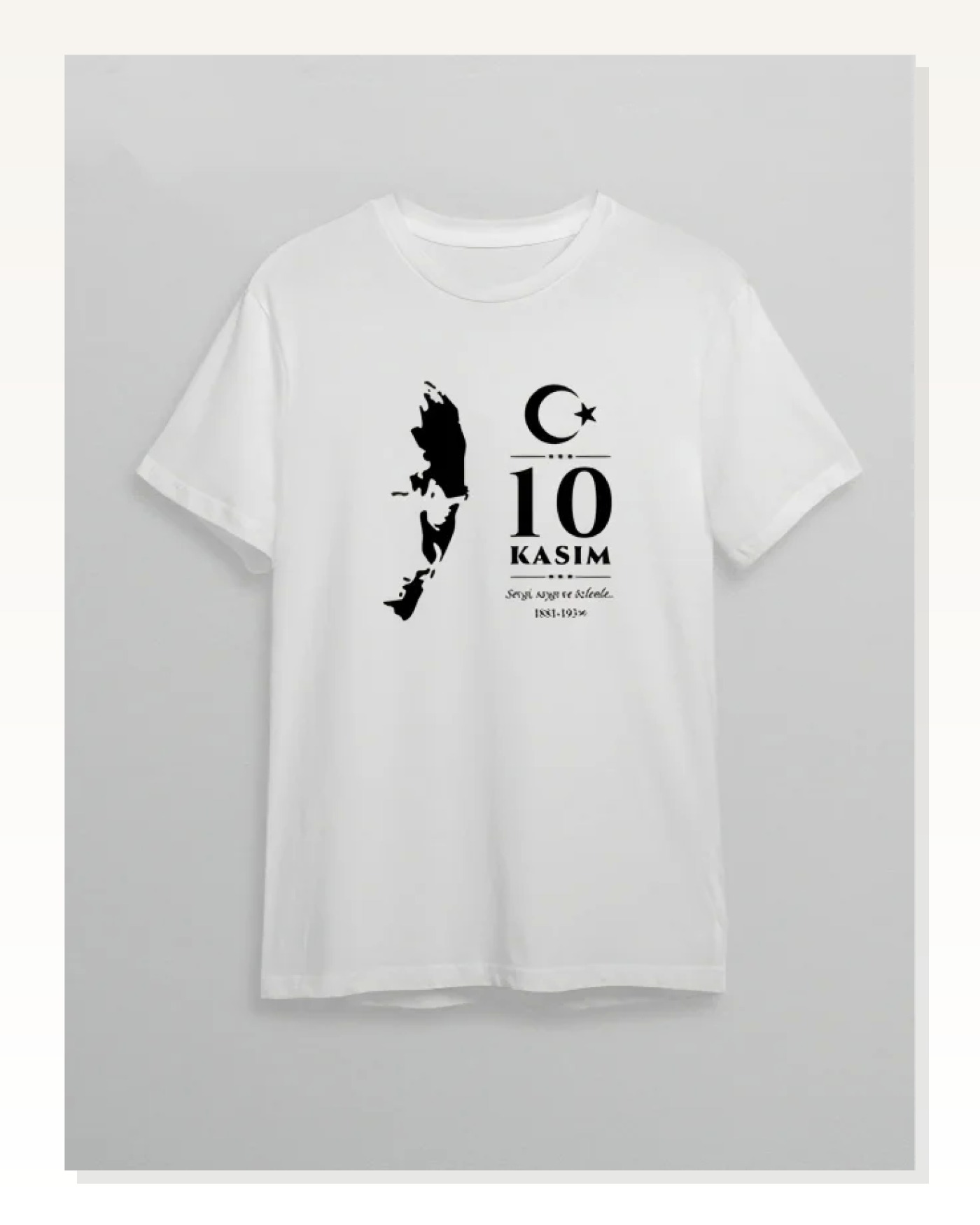 10 Kasım Atatürk Anma Günü Silüet Baskılı Oversize Bisiklet Yaka T-shirt - Beyaz Marketplace