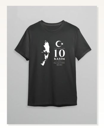 10 Kasım Atatürk Anma Günü Silüet Baskılı Oversize Bisiklet Yaka T-shirt Siyah
