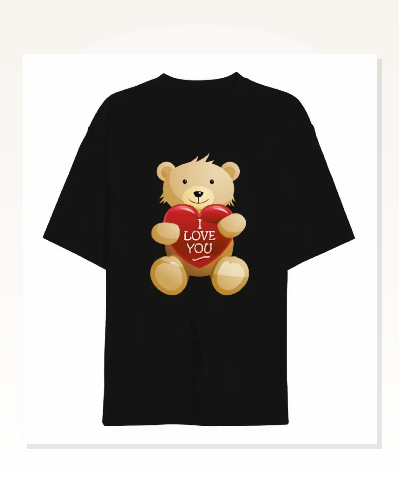 14 Şubat Sevgililer Günü I Love You Ayı Baskılı Oversize Bisiklet Yaka T-shirt - Siyah Marketplace