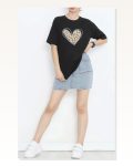 14 Şubat Sevgililer Günü Leopar Kalp Baskılı Oversize Bisiklet Yaka T-shirt – Siyah Marketplace