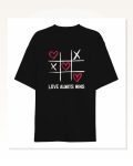 14 Şubat Sevgililer Günü Love Always Wins Baskılı Oversize Bisiklet Yaka T-shirt – Siyah Marketplace