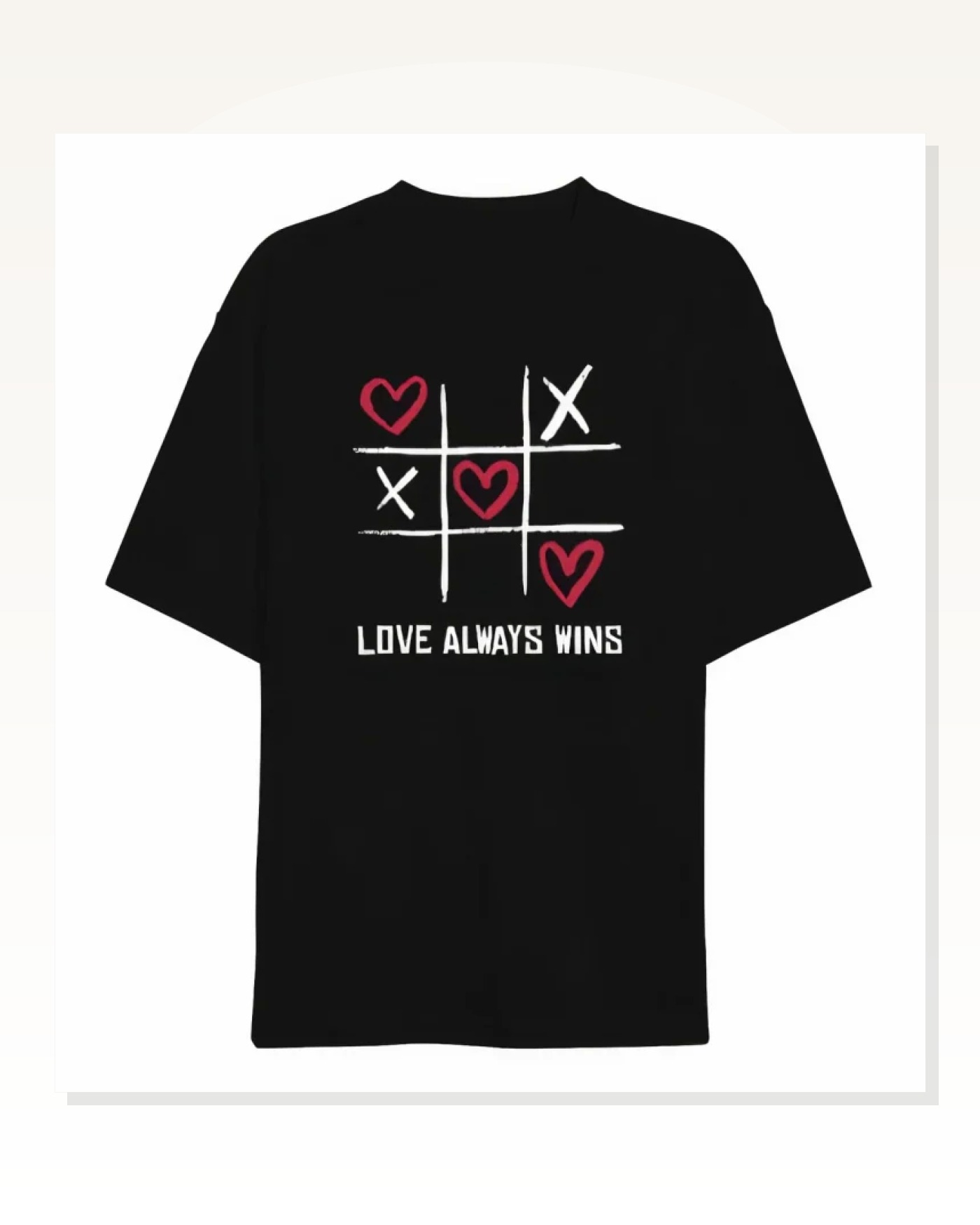 14 Şubat Sevgililer Günü Love Always Wins Baskılı Oversize Bisiklet Yaka T-shirt - Siyah Marketplace