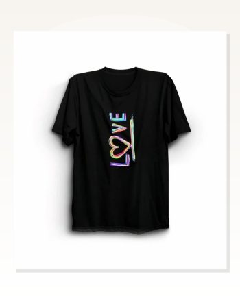 14 Şubat Sevgililer Günü Love Baskılı Oversize Bisiklet Yaka T-shirt Siyah