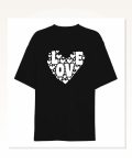 14 Şubat Sevgililer Günü Love Kalp Baskılı Oversize Bisiklet Yaka T-shirt – Siyah Marketplace