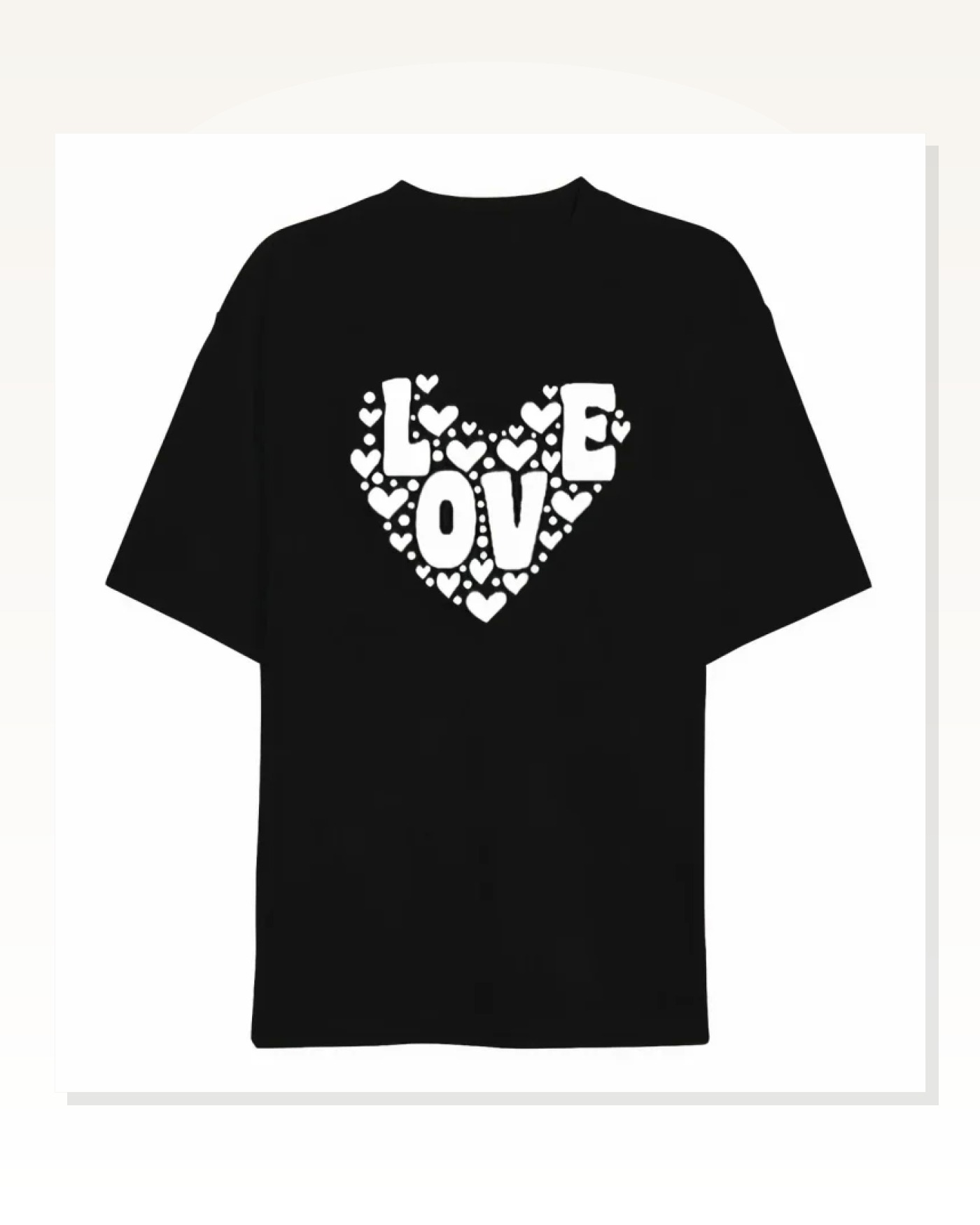 14 Şubat Sevgililer Günü Love Kalp Baskılı Oversize Bisiklet Yaka T-shirt - Siyah Marketplace
