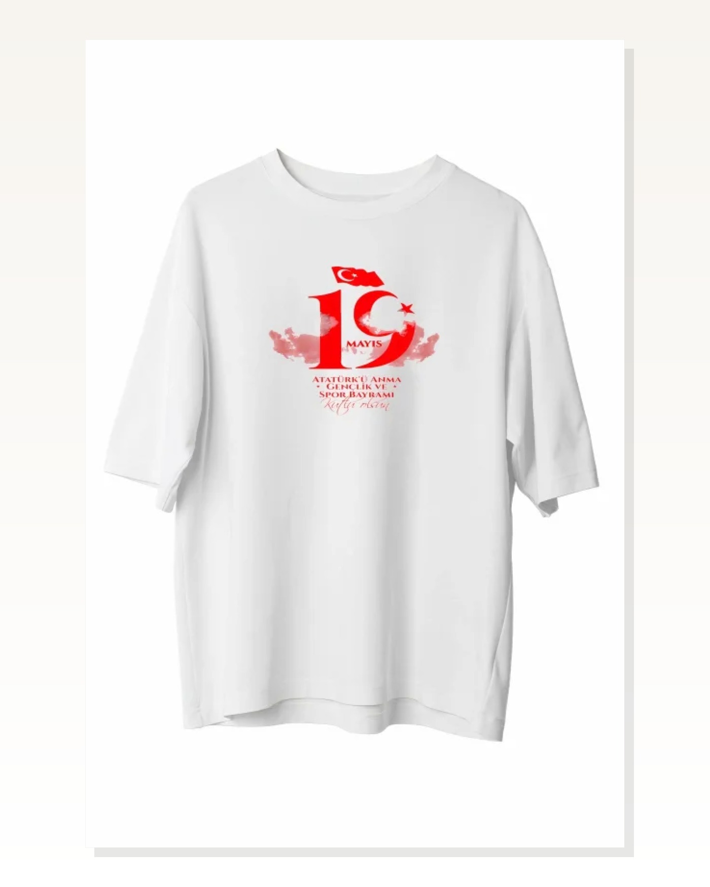19 Mayıs Atatürk Temalı Gençlik Ve Spor Bayramı Bisiklet Yaka T-shirt - Beyaz Marketplace
