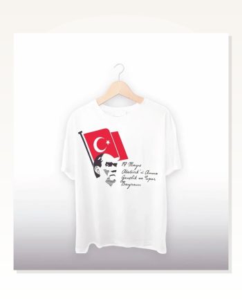 19 Mayıs Atatürkü Anma Gençlik ve Spor Bayramı Baskılı Oversize T-shirt Beyaz