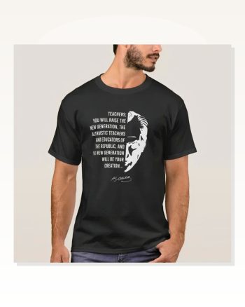 24 Kasım Öğretmenler Günü Temalı Baskılı Bisiklet Yaka T-shirt Siyah