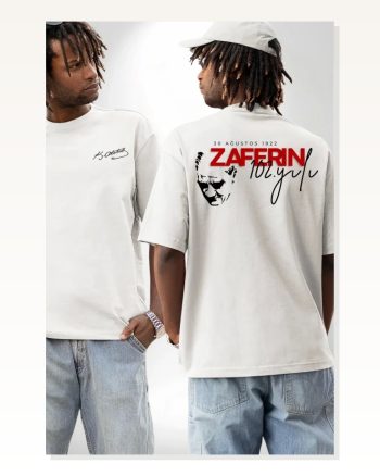 30 Ağustos Zafer Bayramı Ön Arka Baskılı Oversize Bisiklet Yaka T-shirt Beyaz
