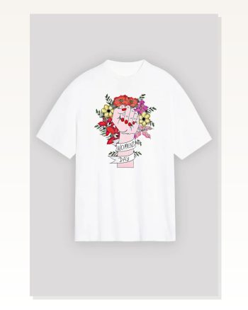 8 Mart Dünya Kadınlar Günü Baskılı Oversize Bisiklet Yaka T-shirt Beyaz