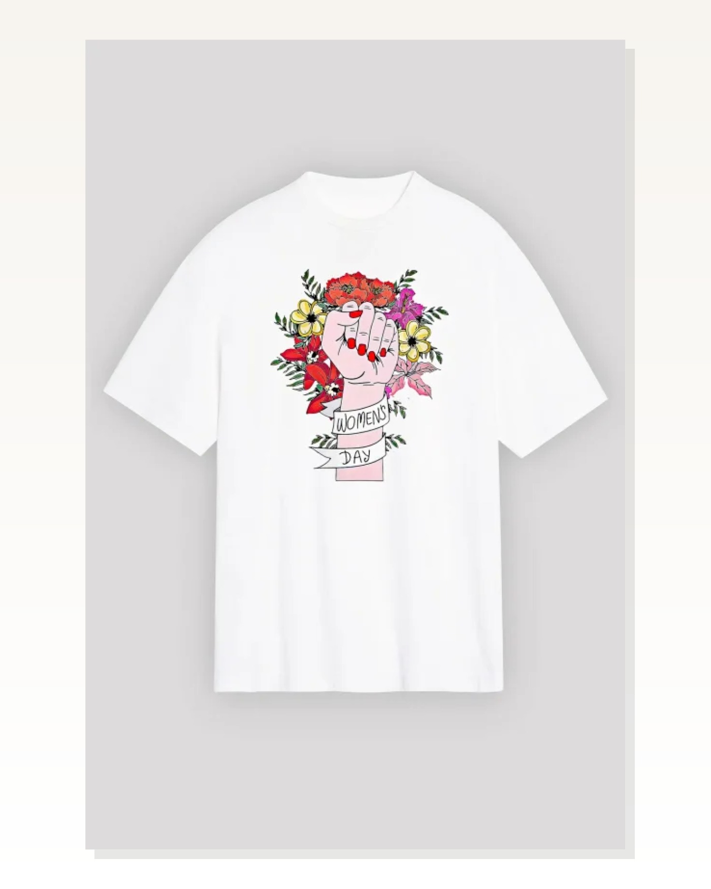 8 Mart Dünya Kadınlar Günü Baskılı Oversize Bisiklet Yaka T-shirt - Beyaz Marketplace