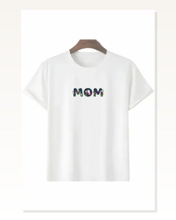 Anneler Günü Hediye Mom Çiçek Baskılı Oversize Bisiklet Yaka T-shirt Beyaz