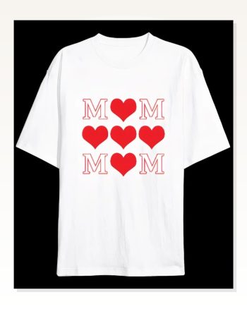 Anneler Günü Hediye MOM Kalp Baskılı Oversize Bisiklet Yaka T-shirt Beyaz