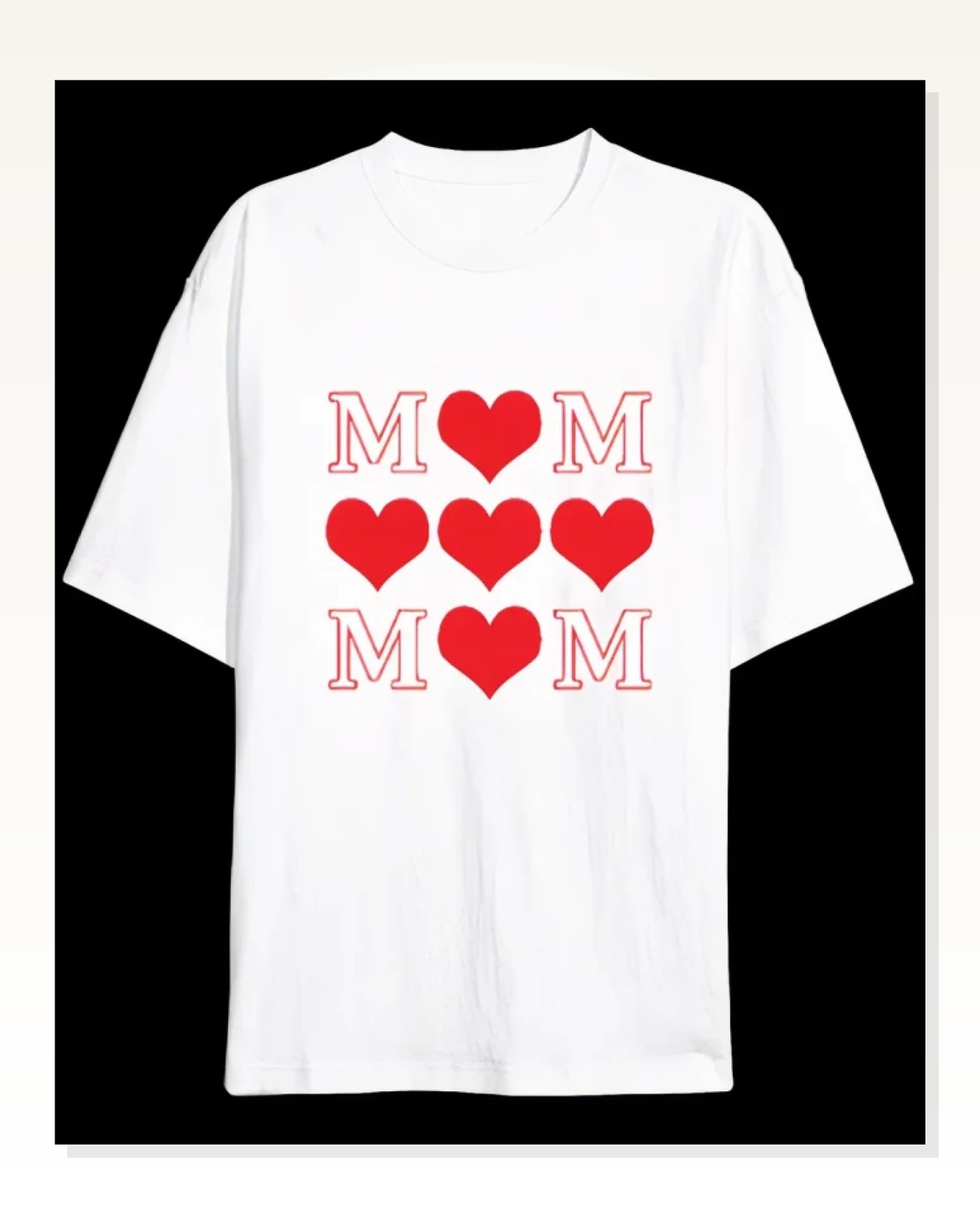 Anneler Günü Hediye MOM Kalp Baskılı Oversize Bisiklet Yaka T-shirt - Beyaz Marketplace