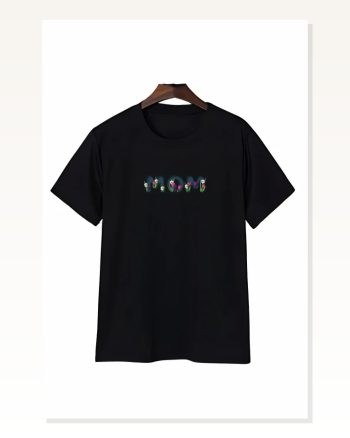 Anneler Günü Mom Çiçek Temalı Baskılı Oversize Bisiklet Yaka T-shirt Siyah