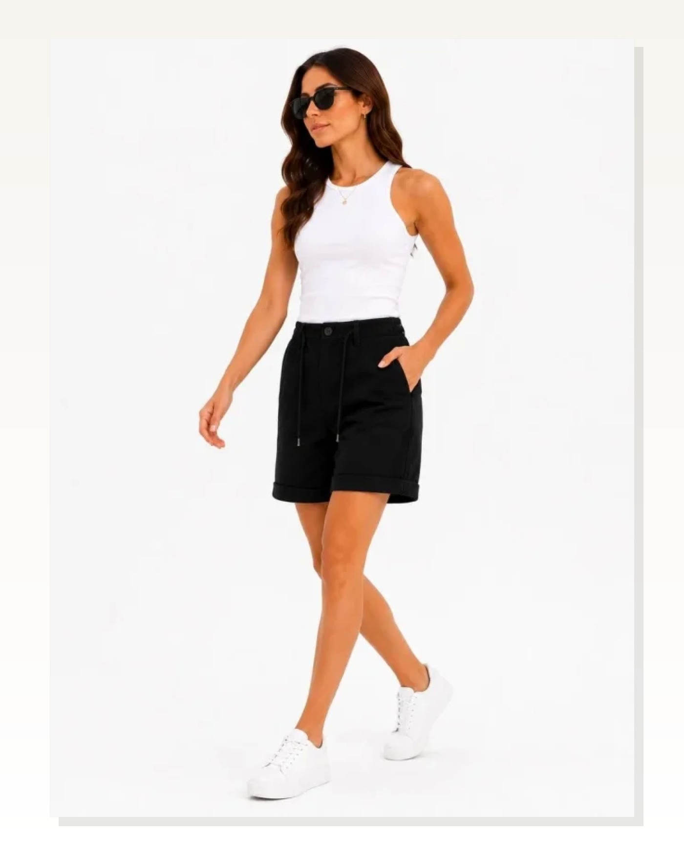 Diagonal Kumaş Cepli Bağcıklı Duble Paça Düğmeli Fermuarlı Şort - Siyah Marketplace blank