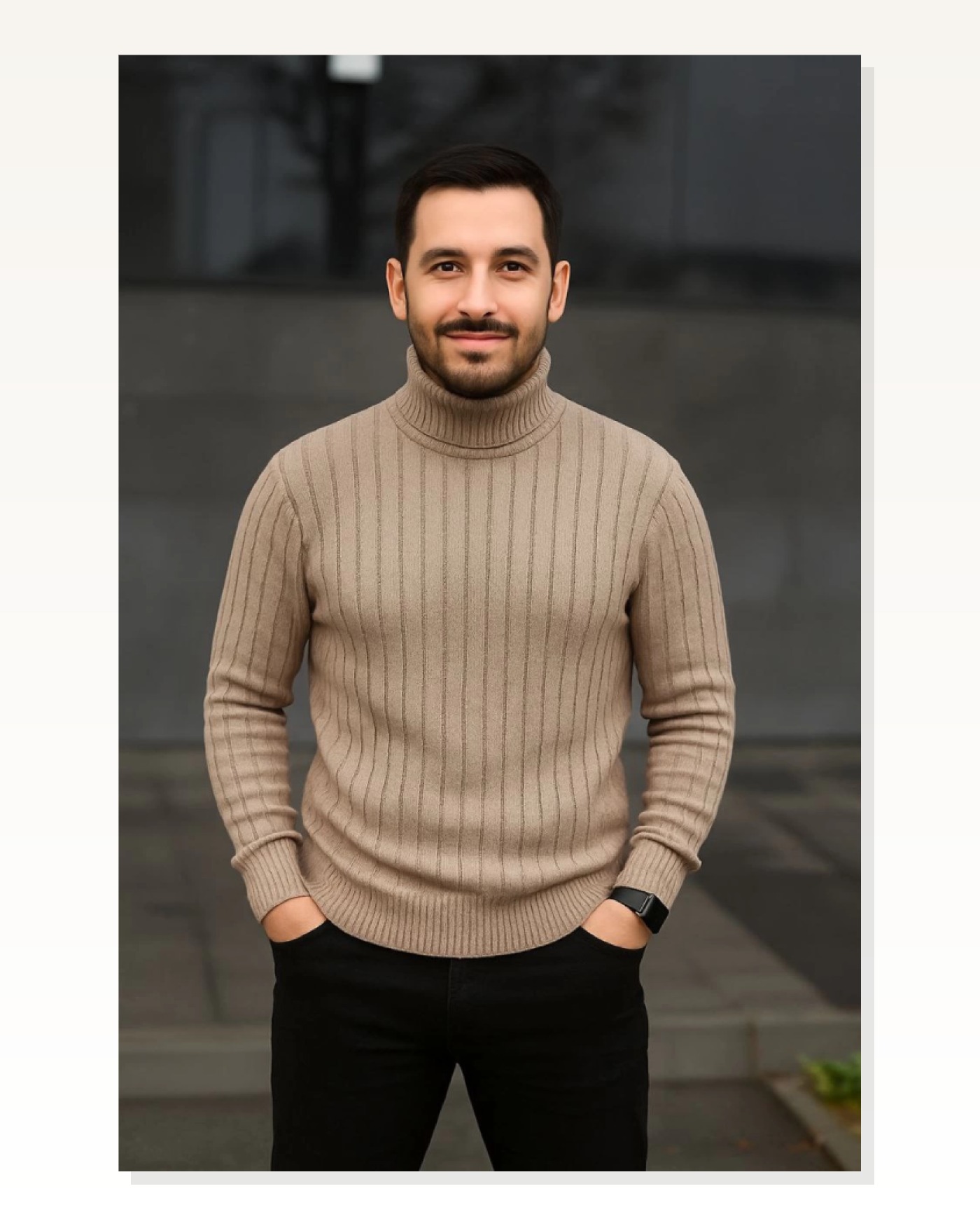Erkek Balıkcı Yaka Bağazlı Triko Kazak Pamuklu Kalın Fitilli Dokuma, Regular Fit Uzun Kollu Kışlık Model - Bej Marketplace blank