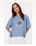 Erkek Baskılı T-shirt Kısa Kol Bisiklet Yaka Rahat Kalıp Tişört Mavi
