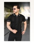 Erkek Dokulu Desen Yakalı Kısa Kollu Tişört