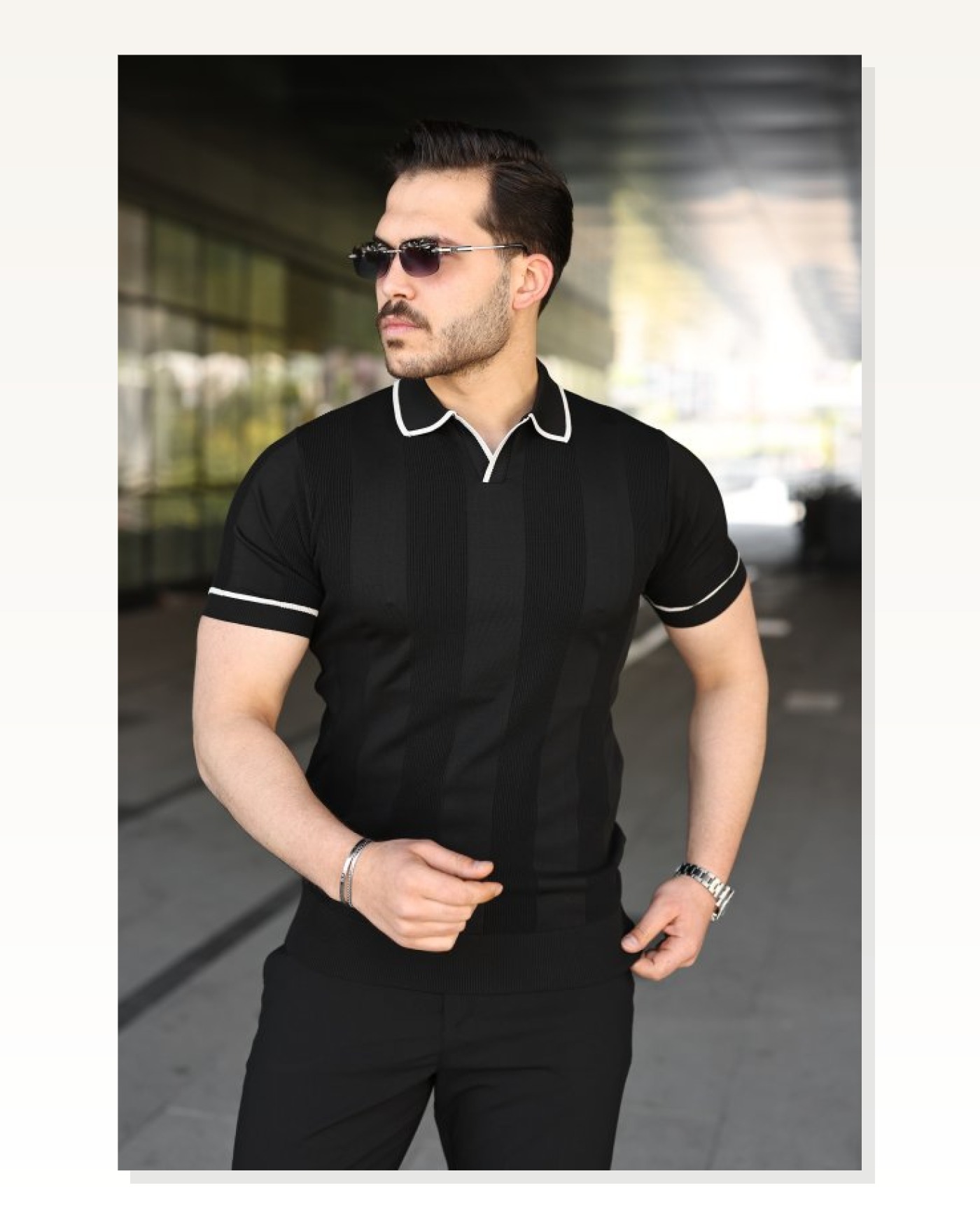 Erkek Dokulu Desen Yakalı Kısa Kollu Tişört Marketplace blank