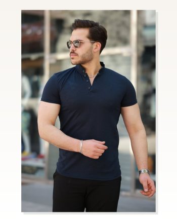 Erkek Hakim Yaka Dokuma Pamuklu Kumaş Kısa Kollu T-shirt