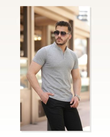 Erkek Hakim Yaka Dokuma Pamuklu Kumaş Kısa Kollu T-shirt
