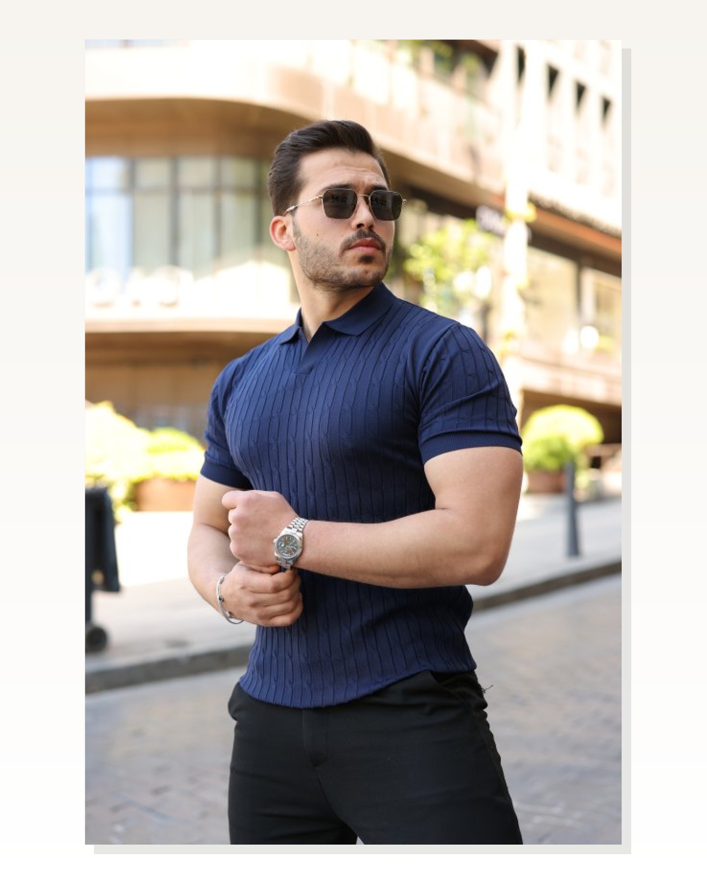 Erkek Örgü Desen Yakalı Kısa Kollu Triko Tişört Marketplace blank