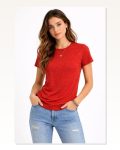 Flam Kumaş Melanj Dokulu Regular Fit Tişört Bisiklet Yaka Yazlık T-shirt Kiremit