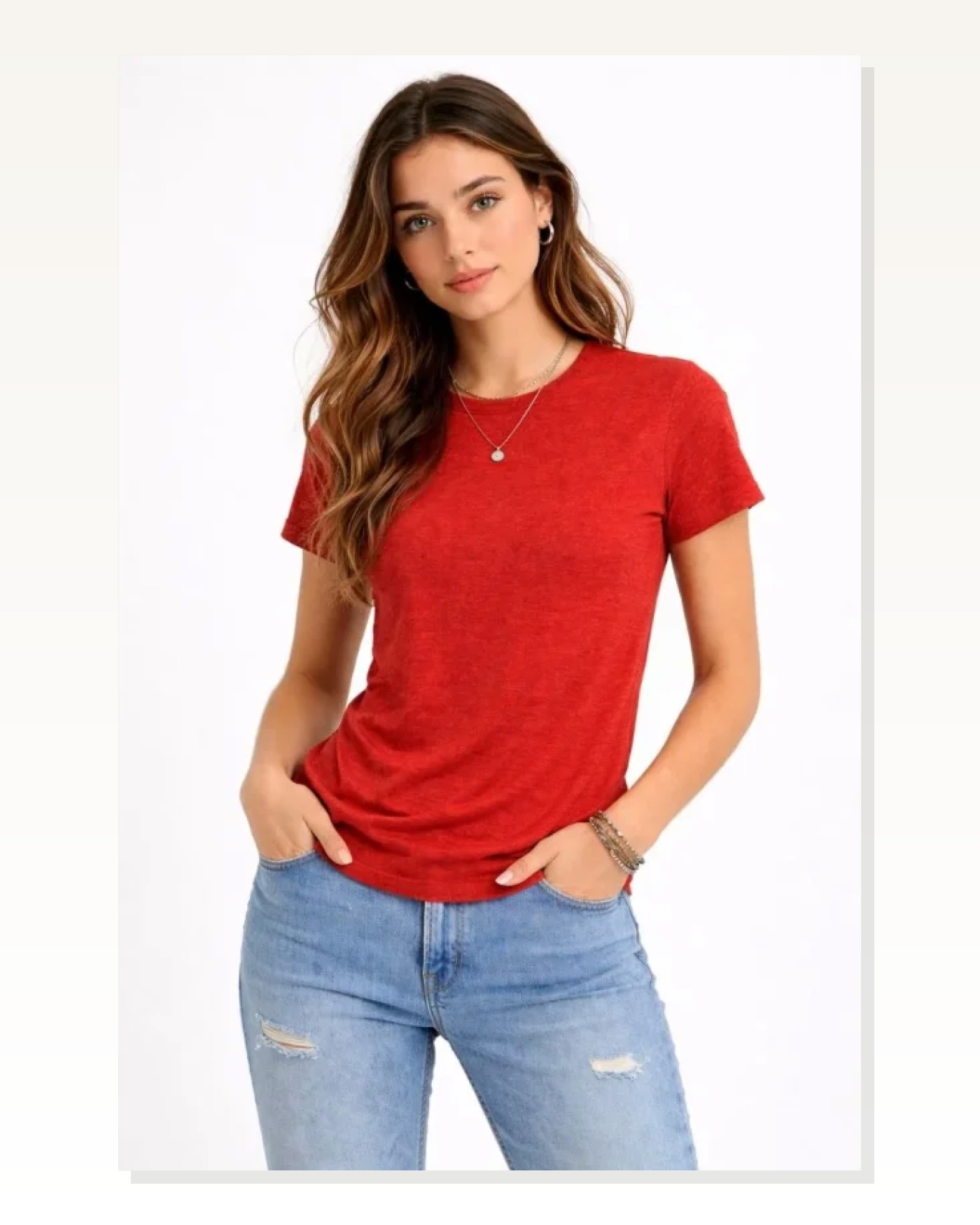 Flam Kumaş Melanj Dokulu Regular Fit Tişört Bisiklet Yaka Yazlık T-Shirt - Kiremit Marketplace blank