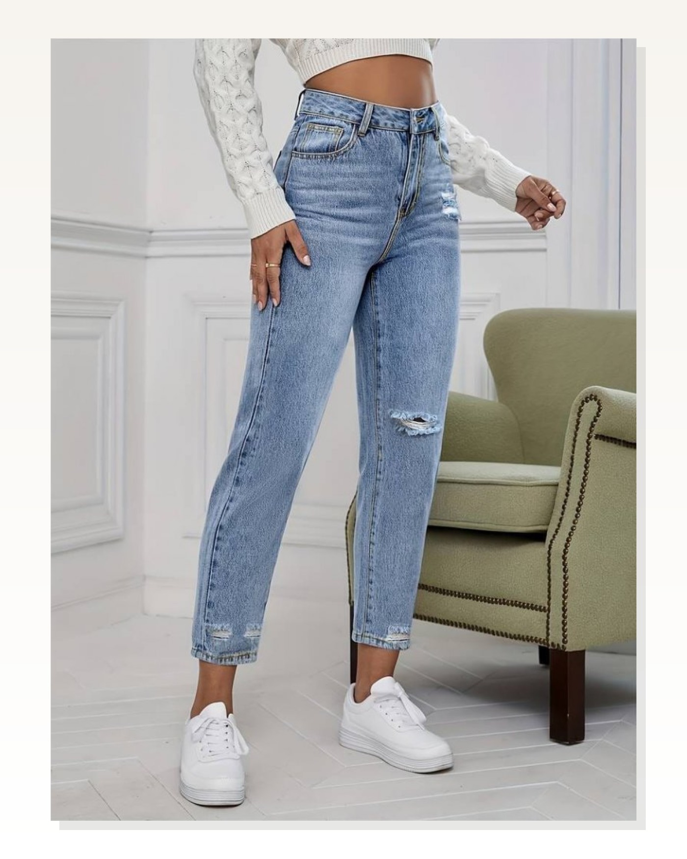 Kadın Açık Mavi Yırtık Mom Fit Kot Pantolon Marketplace blank
