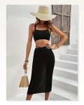 Kadın Askılı Crop Bel Detaylı Derin Yırtmaçlı Etek Triko Ikili Takım Marketplace