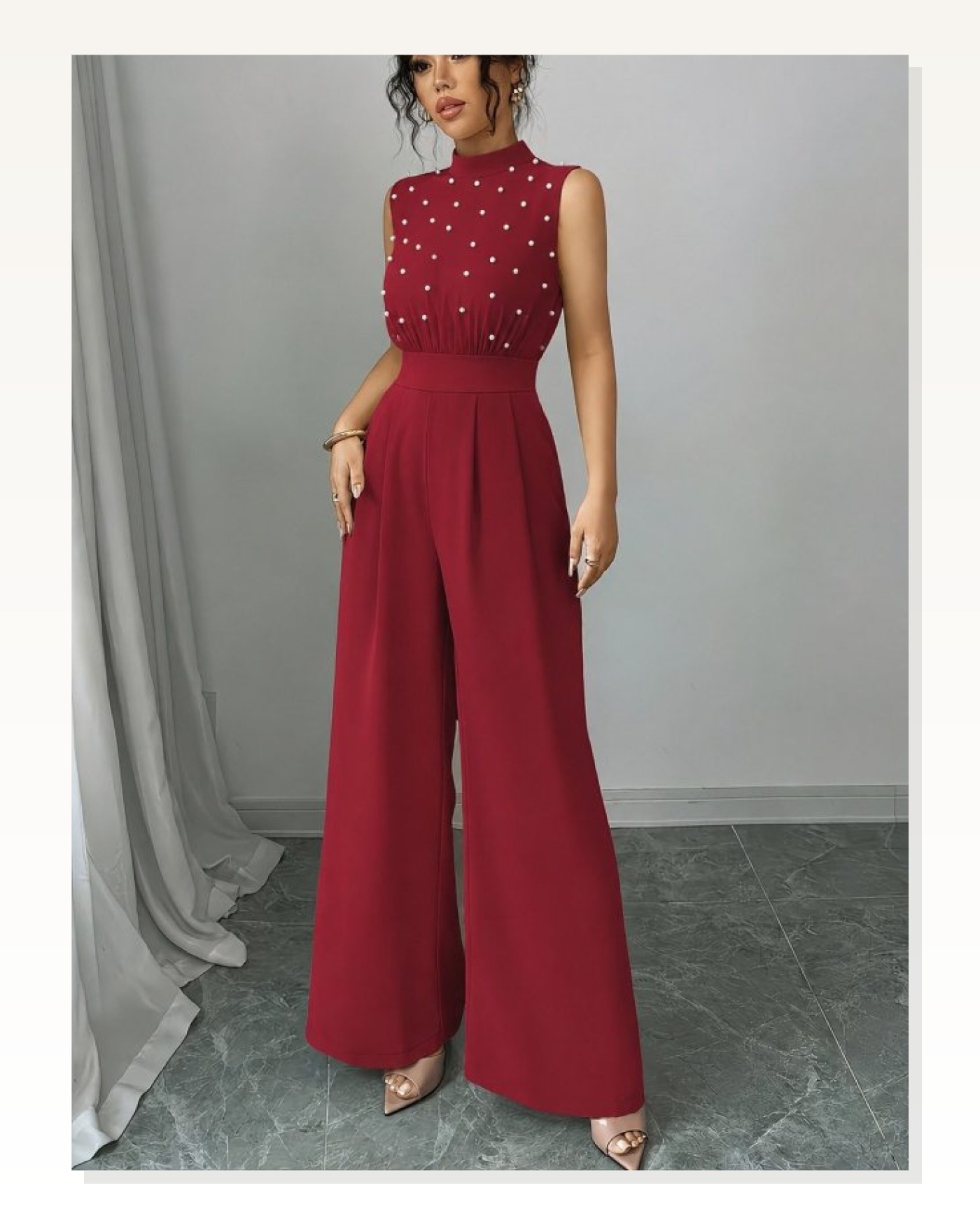 Kadın Balıkçı Yaka Kolsuz Incili Beli Kuşaklı Uzun Janjan Tulum Marketplace blank