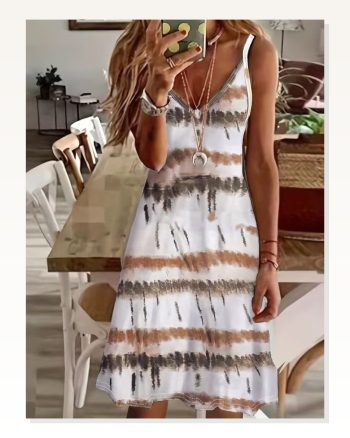 Kadın Ip Askılı V Yakalı Desenli Süprem Elbise