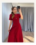 Kadın Kısa Kollu Bisiklet Yaka Maksi Boy Ithal Krep Elbise Marketplace