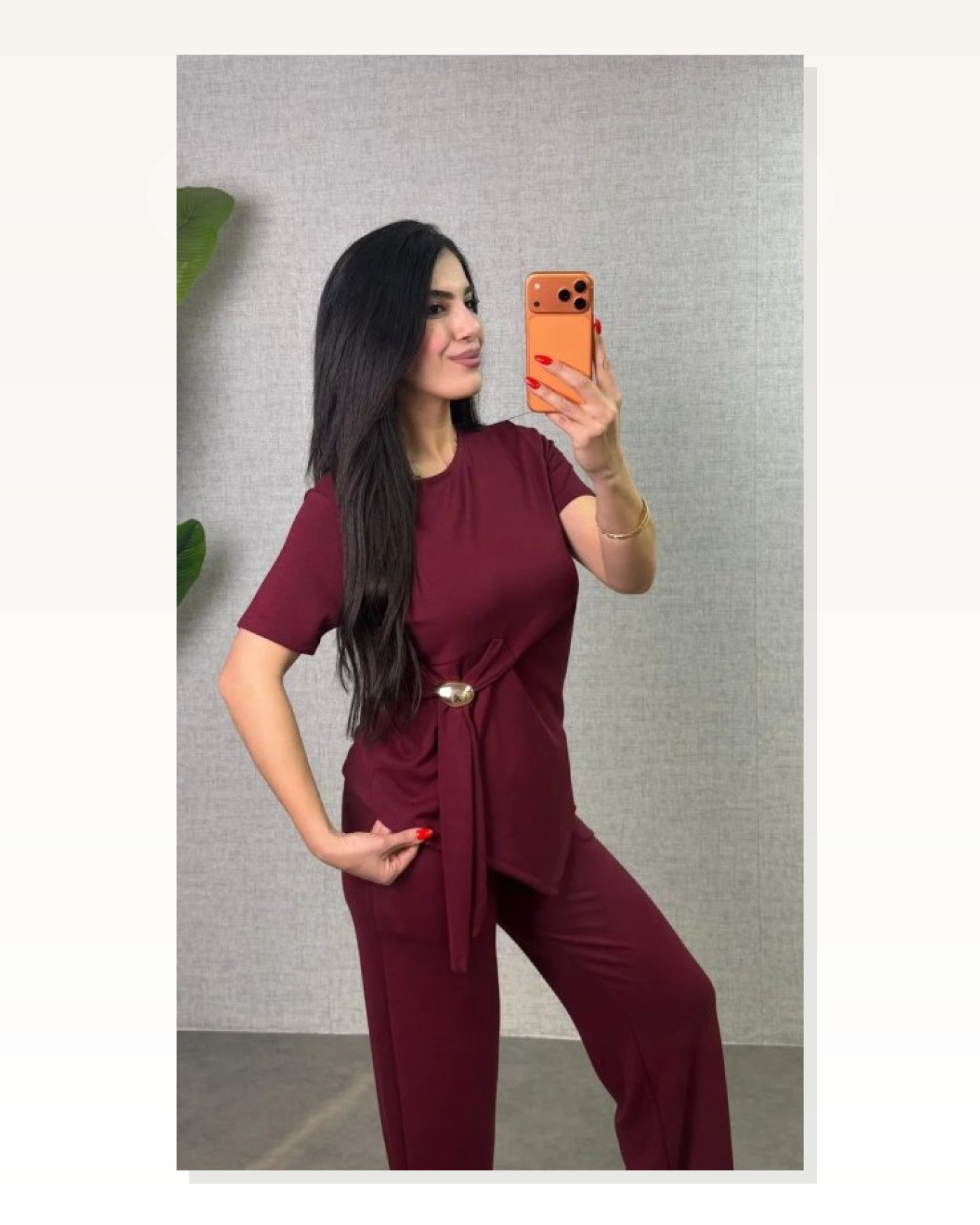 Kadın Kısa Kollu Bisiklet Yaka Yandan Toka Detaylı Viskon Iki Iplik Bluz Ve Pantolon Ikili Takım Marketplace blank