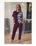 Kadın Kısa Kollu Bisiklet Yaka Zebra Desen Bluz Ve Pantolon Ikili Takım Marketplace